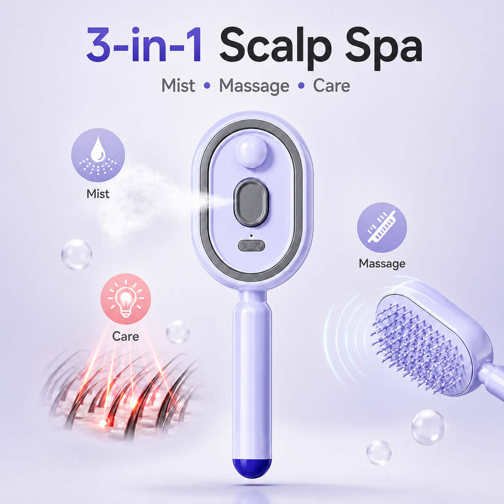 Electric Spray Retractable Air Cushion Comb | 5 in 1 Rechargeable Hair Massage | Steam Hair Brush for Scalp Massage, Detangling, Smoothing, Curling, Relieve Hair Tangles & Dryness | Salon Hair Care Tool