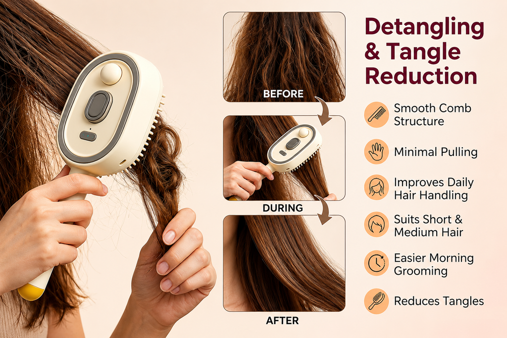 Electric Spray Retractable Air Cushion Comb | 5 in 1 Rechargeable Hair Massage | Steam Hair Brush for Scalp Massage, Detangling, Smoothing, Curling, Relieve Hair Tangles & Dryness | Salon Hair Care Tool