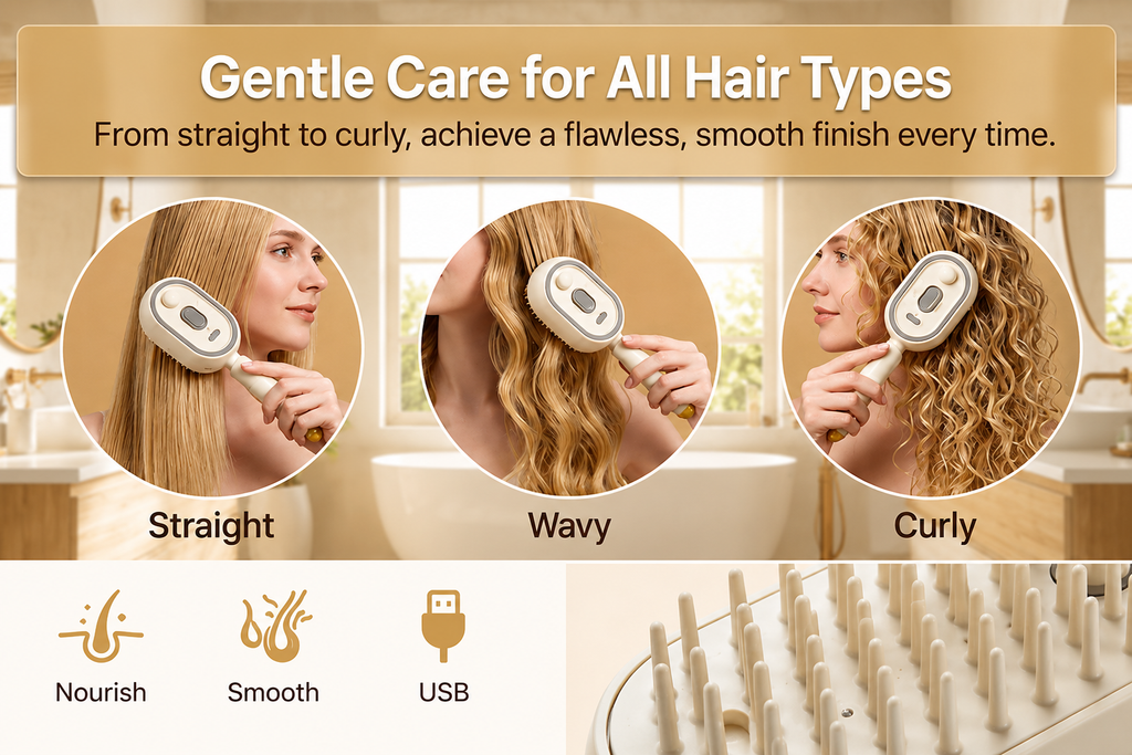 Electric Spray Retractable Air Cushion Comb | 5 in 1 Rechargeable Hair Massage | Steam Hair Brush for Scalp Massage, Detangling, Smoothing, Curling, Relieve Hair Tangles & Dryness | Salon Hair Care Tool