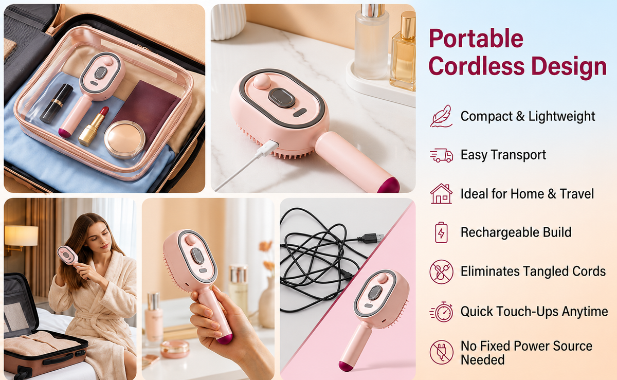 Electric Spray Retractable Air Cushion Comb | 5 in 1 Rechargeable Hair Massage | Steam Hair Brush for Scalp Massage, Detangling, Smoothing, Curling, Relieve Hair Tangles & Dryness | Salon Hair Care Tool